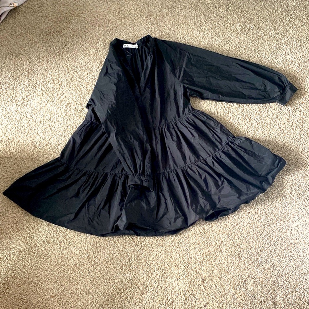 Black Tiered Long-Sleeve Dress